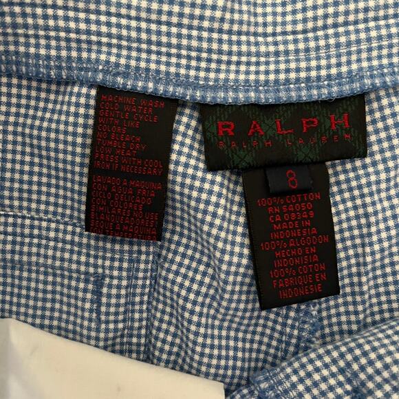 Vintage Ralph Lauren Shorts Blue White Check Gingham Drawstring - Picture 4 of 4